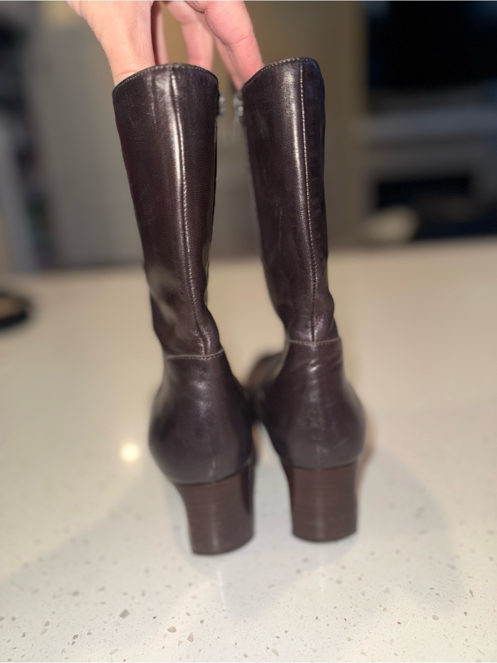 Cole Haan Dark Brown Leather Mid-Calf Heeled Boots - Picture 4 of 7